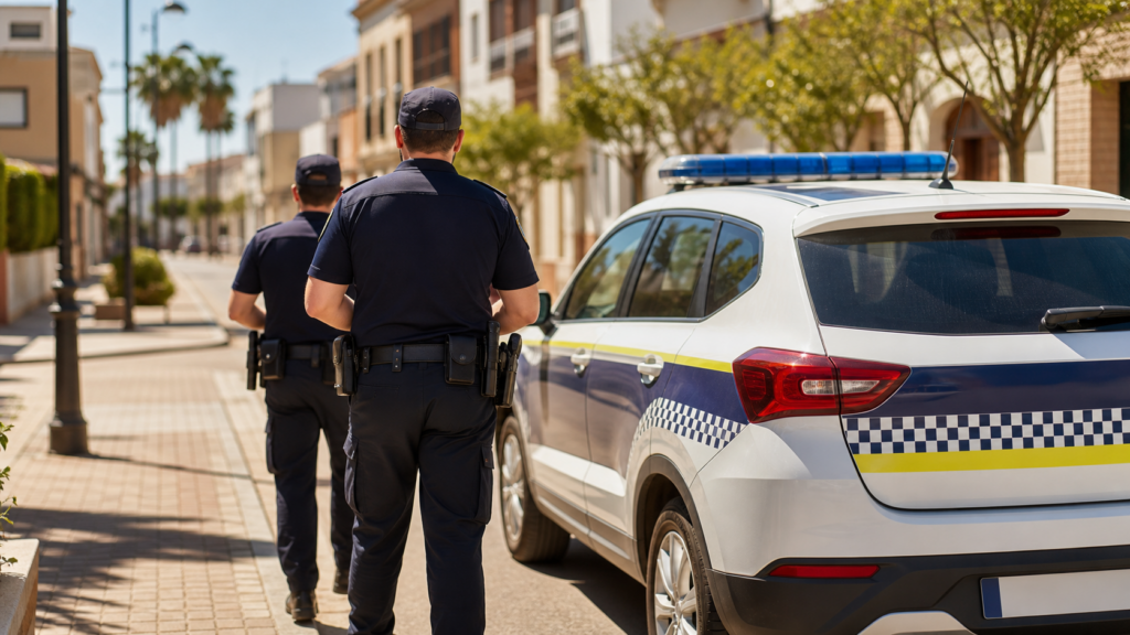 Agentes de Policía Local junto a vehículo municipal para la convocatoria de Les Alqueries 2026
