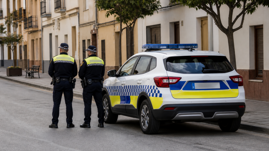 Agentes de Policía Local junto a vehículo municipal para la convocatoria de Sollana 2026