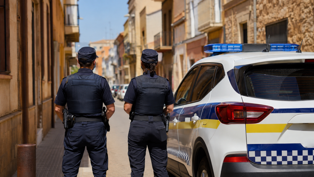 Agentes de Policía Local junto a vehículo municipal para la convocatoria de L'Alcúdia de Crespins 2026
