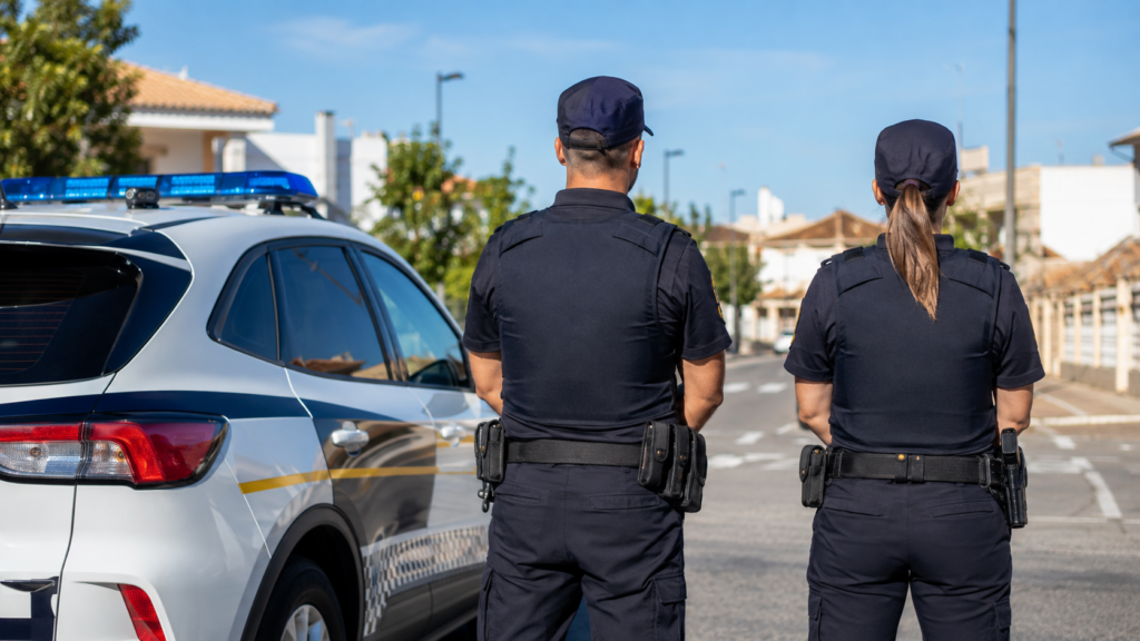 Agentes de Policía Local junto a vehículo municipal para la convocatoria de San Miguel de Salinas 2026